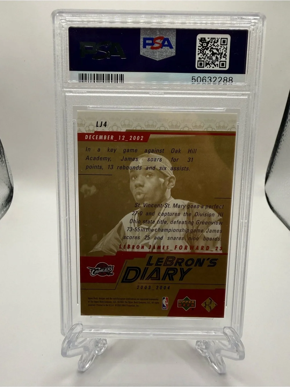 2003 Upper Deck LeBron's Diary Lebron James #LJ4 Basketball PSA 9 Mint